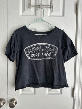 Ron Jon Surf Shop Distressed Graphic Crop T-Shirt Black Faded Surf Tee